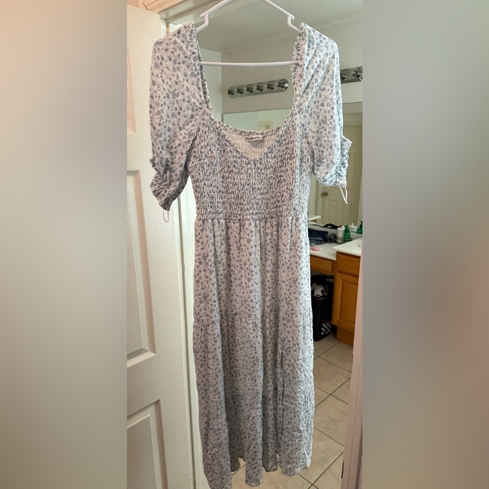 Abercrombie & Fitch Blue Puff Sleeve Midi Sundress